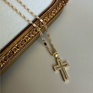 18k gold filled Cross Pendant Necklace with Pavé Stones - Women Jewelry